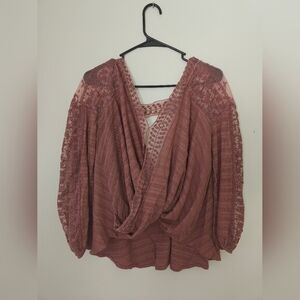 Free People Valley City Lace Mauve Pink Wrap Top Size Small